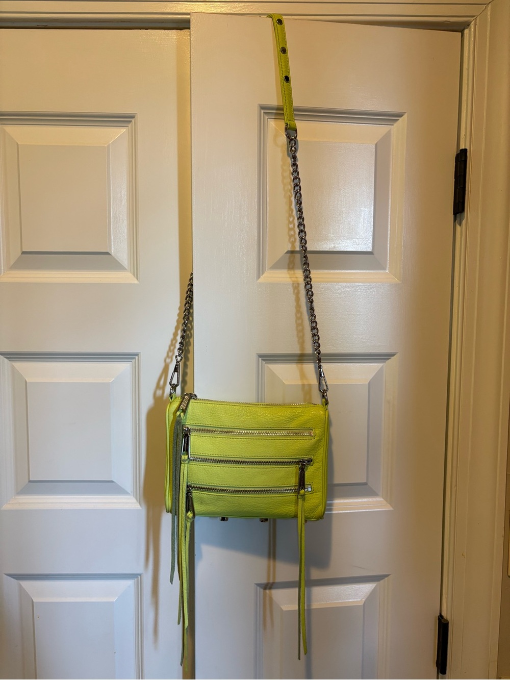 Rebecca Minkoff Neon Lime Leather Crossbody Bag with Chain Strap